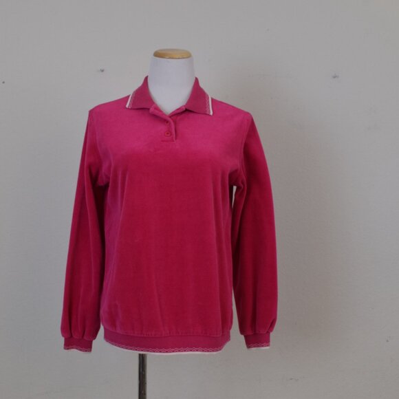 Vintage 80s Hot pink Velour Sweatshirt size M - Picture 3 of 12